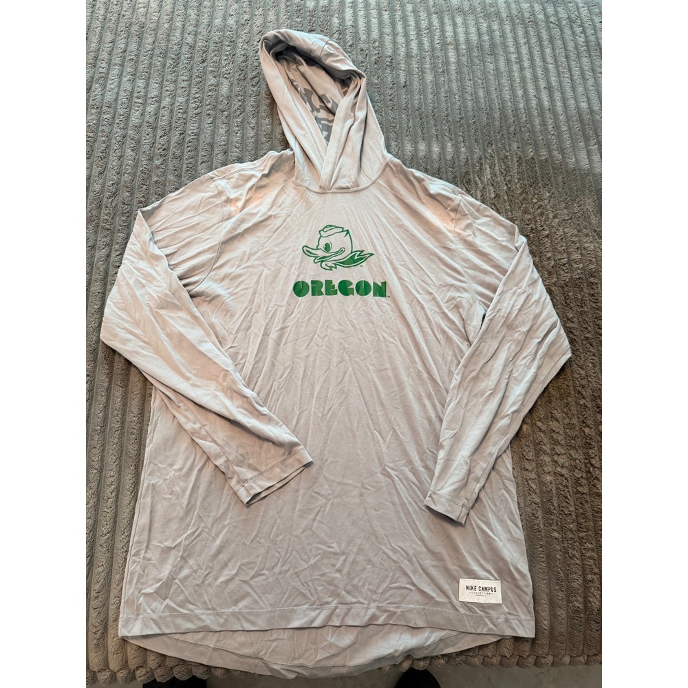 Nike Campus Collection Oregon Ducks Dri-FIT Hooded Long Sleeve Shirt Gray L